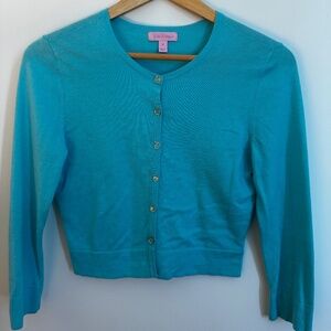 Lilly Pulitzer Cropped Aqua Cardigan sweater, size M